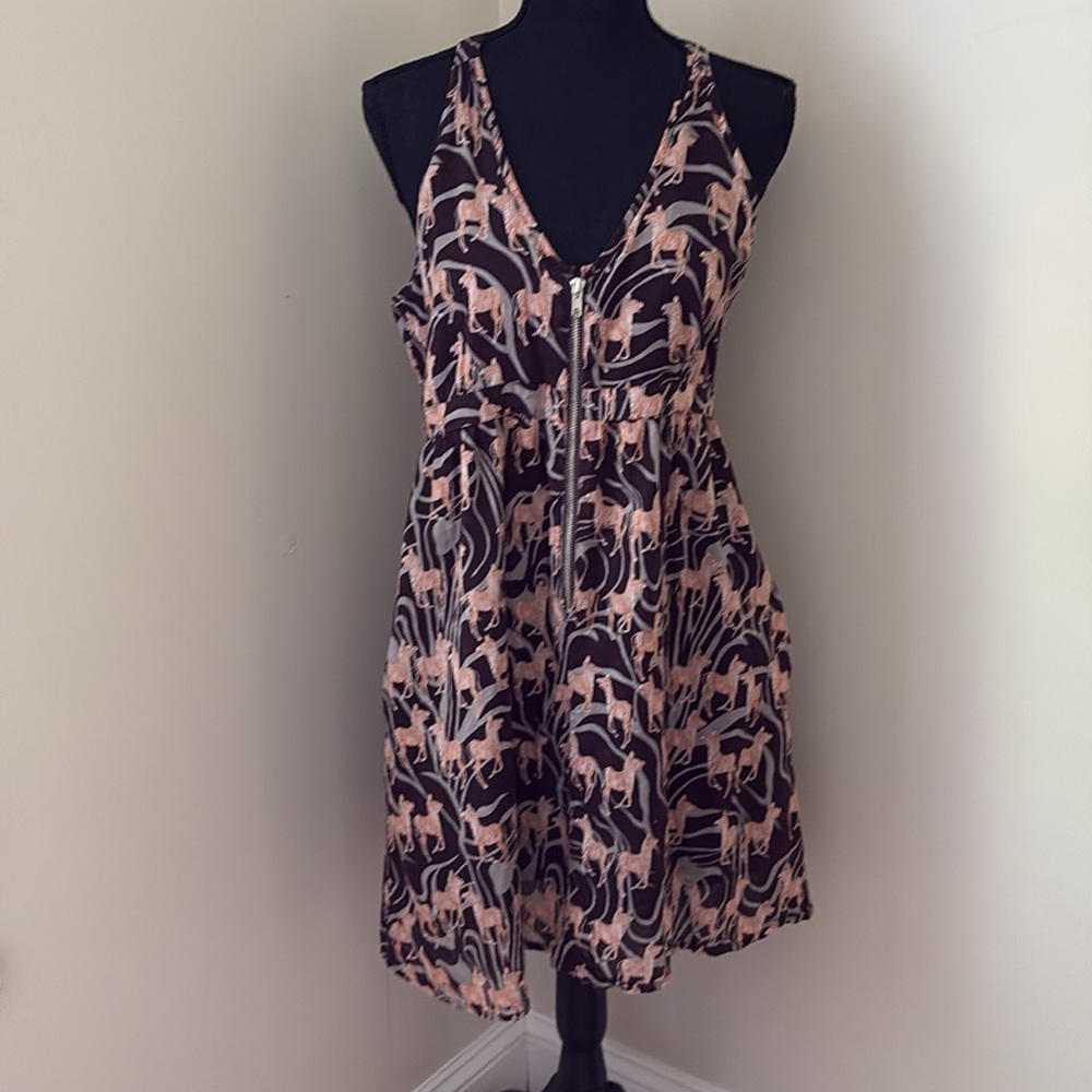 Vintage Pinky Lightweight Zebra Print Front Zip Halter Style Back - size large